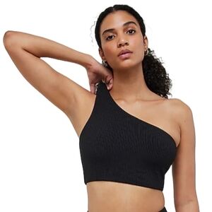 Madewell One-Shoulder Swim Bikini Top S Black NWT Minimalist Sporty Asymmetrical